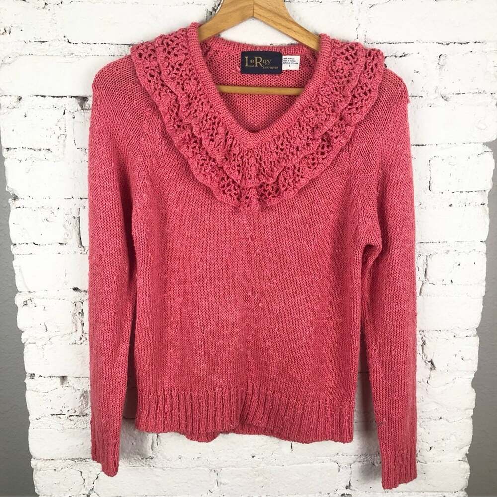 Vintage Le Roy Coral Knit Ruffle Sweater